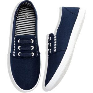 Women's Navy Canvas Slip On Sneakers Casual Walking Non Slip Work Shoes